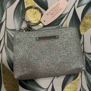 Victoria's Secret Glittery Silver Keychain Pouch. NWT